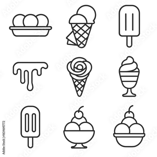Cream icons drizzle tray ice napkin vector outline popsicle scoops fudge icon