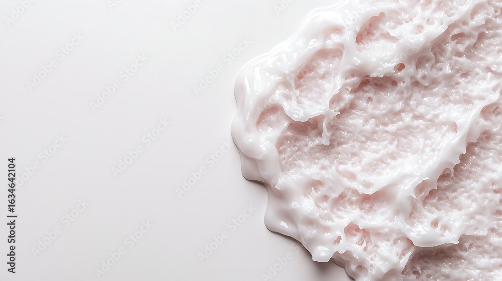 Obraz premium A smooth, creamy texture spreads across a light surface, showcasing soft pink hues and a delicate, flowing design.