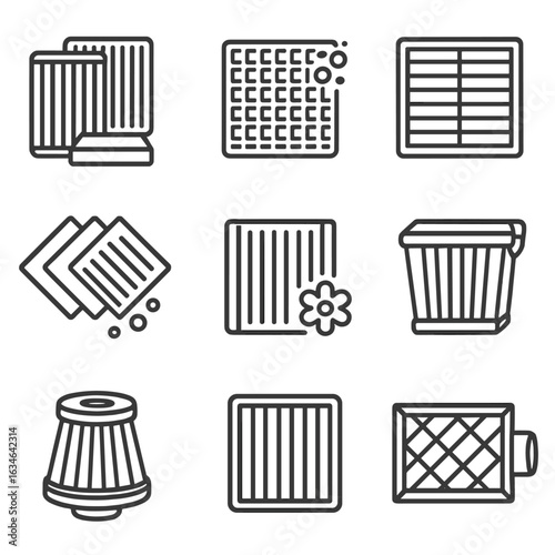Replacement motor activated air filter vector duct car ventilation grid icon