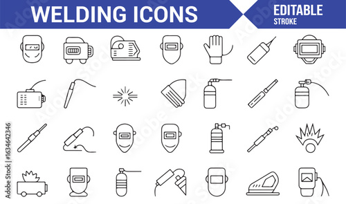 Welding Safety Gear and Equipment Icons Set for Protection in Industrial Environments