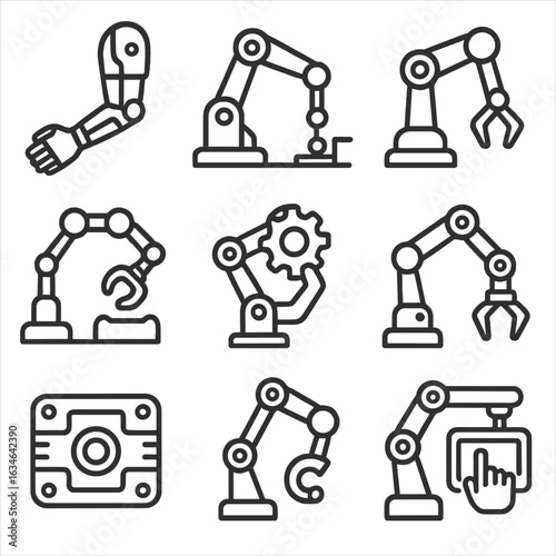 Extension robotic knob arm claw adjusting icon robot cybernetic assembly vector