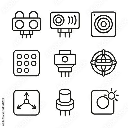 Tactile light accelerometer icons robotic sensor vector ultrasonic icon lens infrared gyroscope