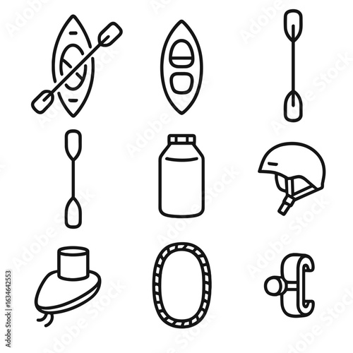 Rope icons paddle vector kayak icon single double deck canoe skirt