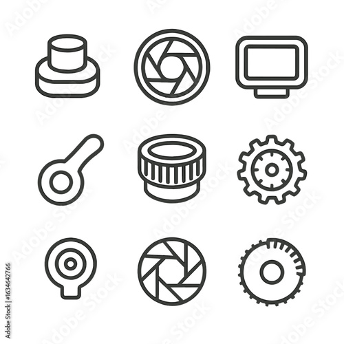 Shutter icon flash parts lever camera vector icons socket gear lens aperture