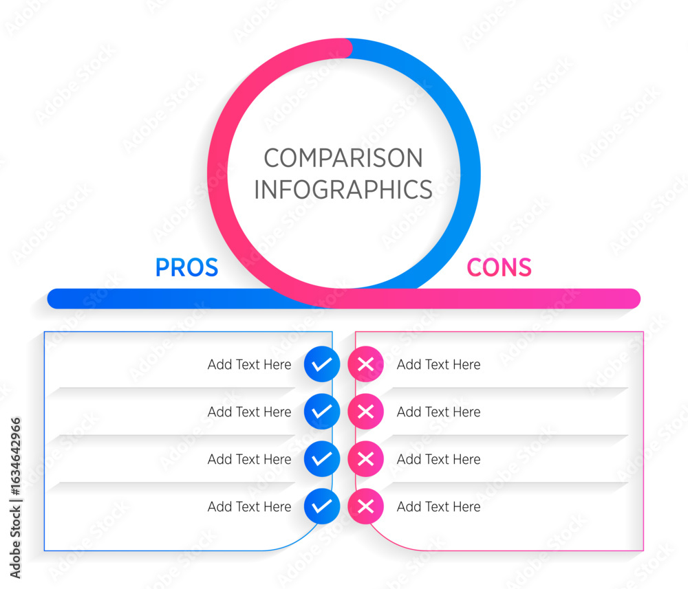 Fototapeta premium Flat-style pros and cons diagram for decision-making. A straightforward template to compare the positive and negative aspects of an option or idea.