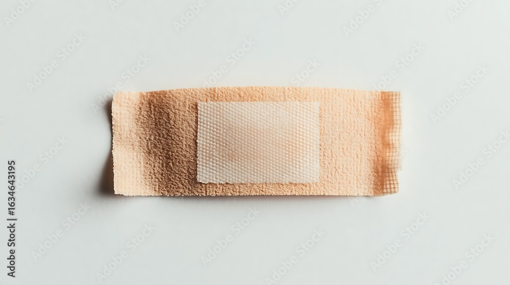 Obraz premium A simple adhesive bandage on a light background, commonly used for minor injuries to protect cuts and scrapes.
