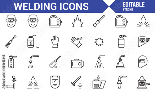 Set of Welding Tools and Safety Equipment Icons for Metalworking and Construction