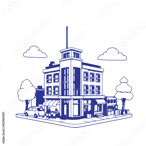 Toy model building scene vector design concept illustration.