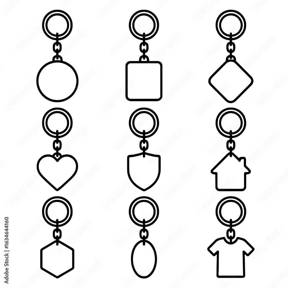 Collection icon vector minimal line custom set contour outline stroke symbol keychain