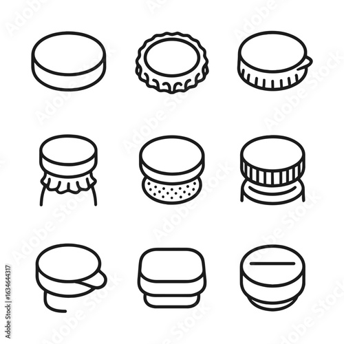 Vector set line icon collection bottle contour outline lid sealed symbol stroke