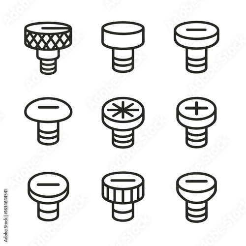 Head screw raised cylindrical angled icon slot bits vector ribbed combination tool