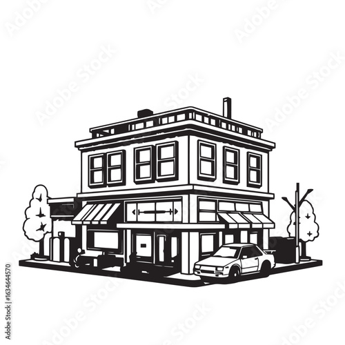 Toy model building scene vector design concept illustration.