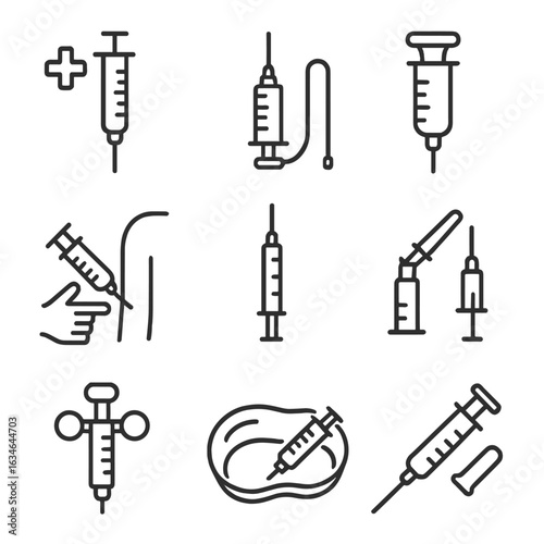 Vector autoclavable tuberculin icons icon tip plunger vaccination sterile syringe under procedure