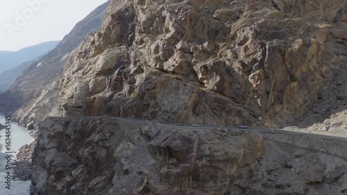 Aerial View of a Winding Road Through a Mountain Canyon in Pakistan