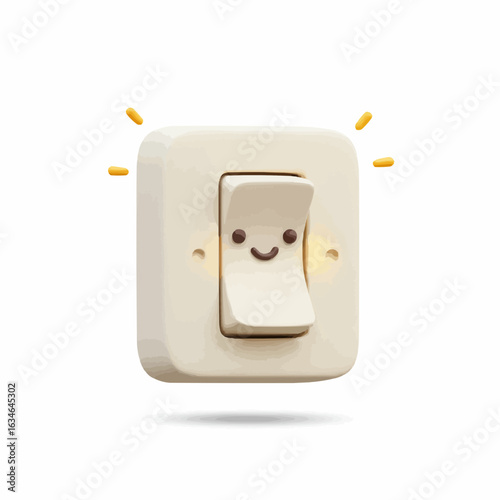 A cheerful, cartoon-style light switch with a smiling face, glowing.