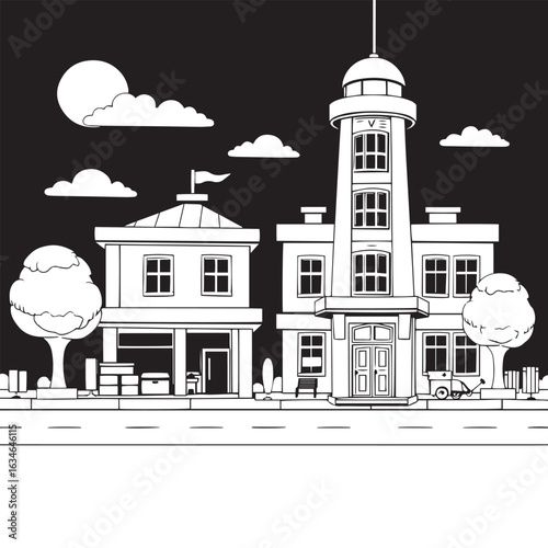 Toy model building scene vector design concept illustration.