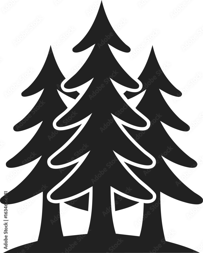 Obraz premium Pine tree silhouette, coniferous tree design, forest icon, woodland graphic, nature illustration, evergreen artwork, botanical motif, outdoor scenery