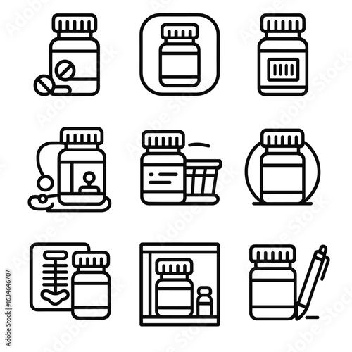 Soft shapes medication set vector cabinet light dispenser under icon daily bottle