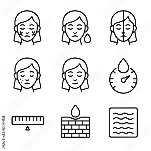 Oily texture icons type skin vector scale icon combination barrier ph face