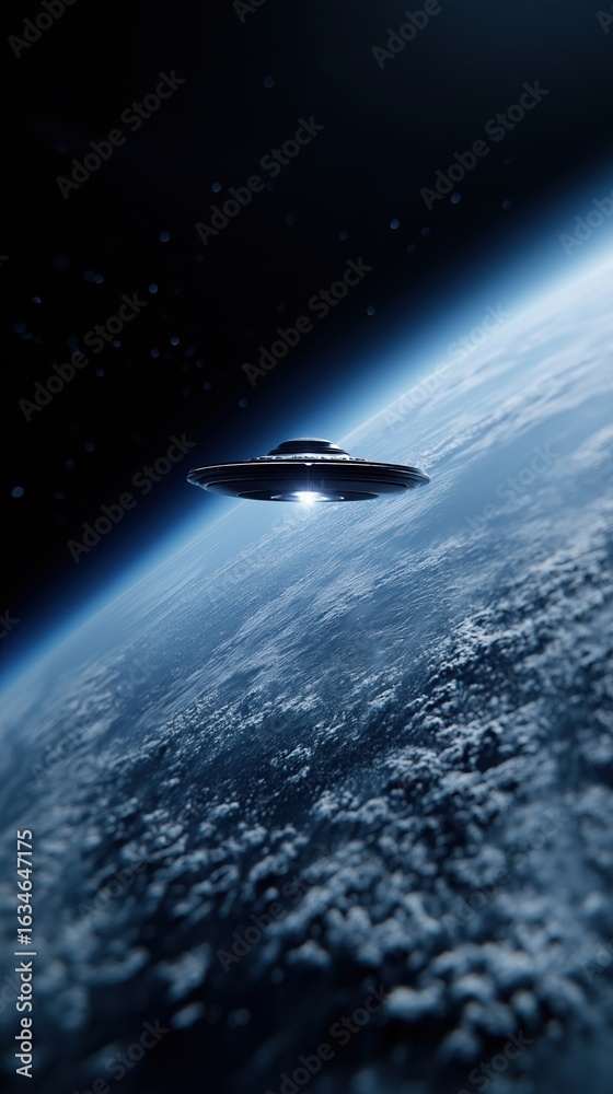 Fototapeta premium Sleek ufo hovering above earth: mysterious spacecraft exploring the cosmos