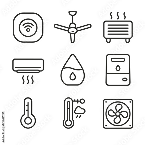 Humidifier air dehumidifier icons smart heater fan icon ceiling control vector sensor