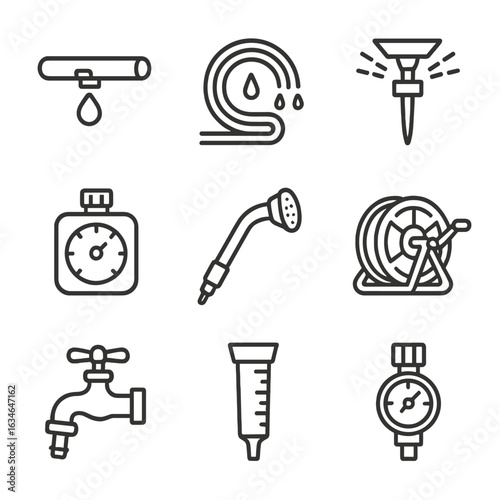 Icons regulator irrigation head vector watering rain spigot garden line hose icon
