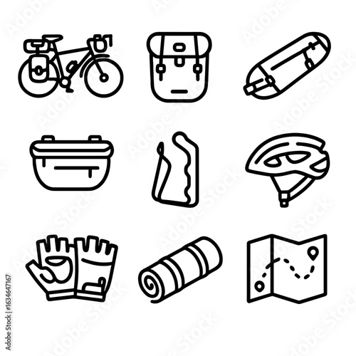 Iconography grid bikepacking saddle holder tent vector bag bike helmet frame bottle
