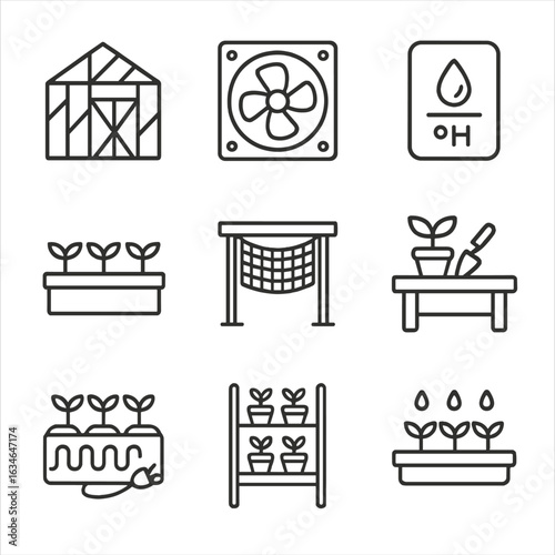 Cable ventilation glass vector grow greenhouse farming heating meter icon icons bed