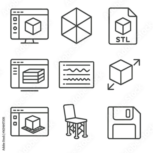 Vector settings icon stl scaling design file model d wireframe slicing preview
