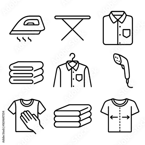 Vector iron icons crease guide laundry towels ironing shirt collection hand stack