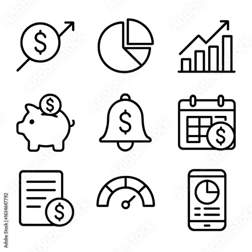 Vector log savings icon goal graph set pie bar digital meter budget