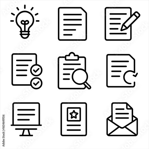 Manuscript cover process icons vector review final formatting round icon second first