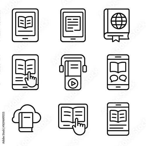 Cloud book workbook online grammar icon tablet language interactive vector digital