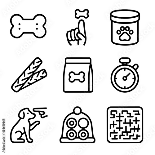 Pet reward treat snack icons toy gesture container vector timer biscuit icon