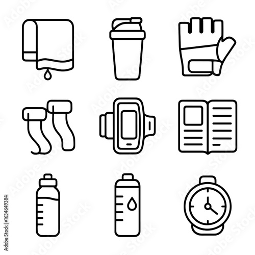 Vector icon wrist towel hydration icons accessories fitness ankle tracker journal wraps