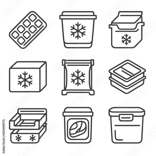 Vector storage tray freezer zip box icons bin deep frozen cube icon