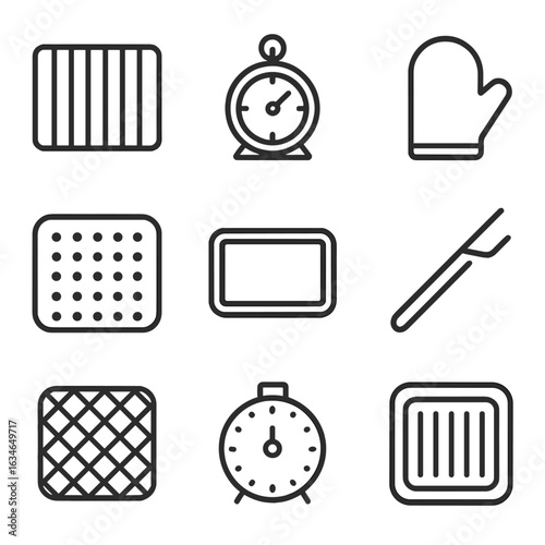 Mat vector accessories icons baking rack oven timer tray icon mitt silicone