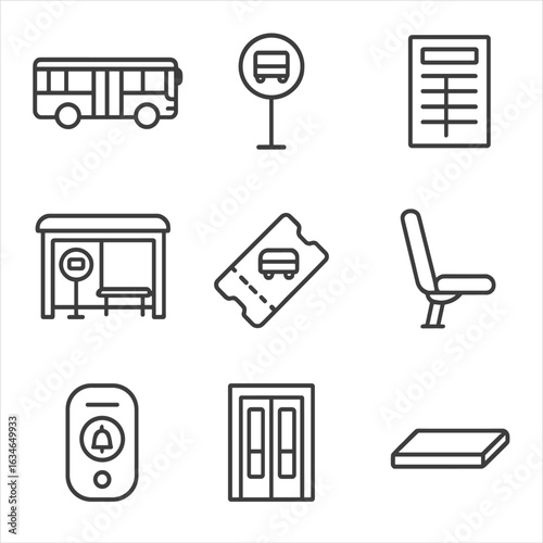 Vector urban shelter timetable door passenger exit step bus bell icon