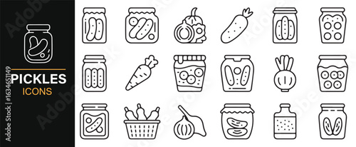 Icon Set for Pickles, Jars, and Fermentation Process in Food Industry