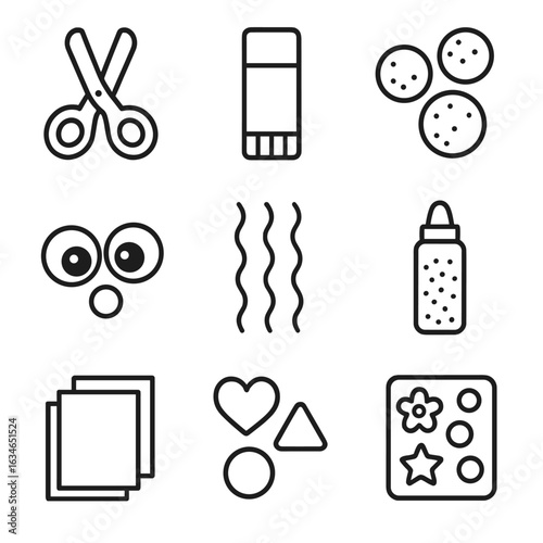 Tube glitter safety glue icon craft scissors paper icons vector eyes kids