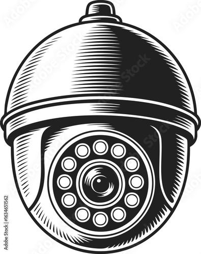 Security camera, surveillance device, monitoring tool, protection equipment, safety management apparatus in vintage engraved style