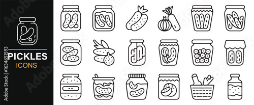 Fermented Foods and Pickles Icons Set for Food Industry - Vector Illustration