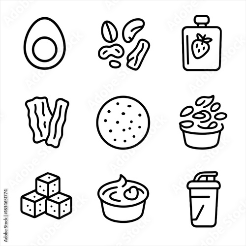 Snack icons yogurt cup bites seeds vector protein tofu jerky icon meat