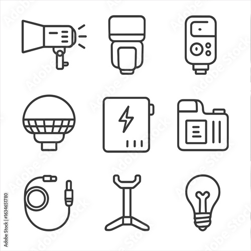Icon strobe flash adapter modeling cable hot vector radio lighting stand icons