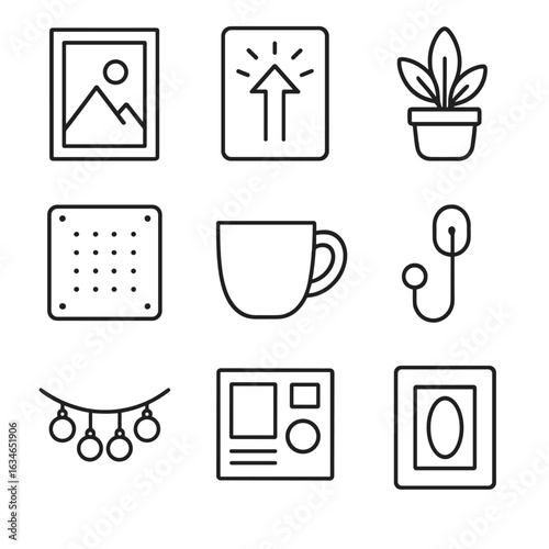 Indoor pinboard board small cup fabric workspace print icon vector icons minimalist
