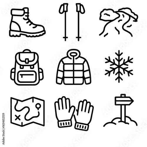 Trail icon winter insulated icons map snowflake hiking vector marker snow boots