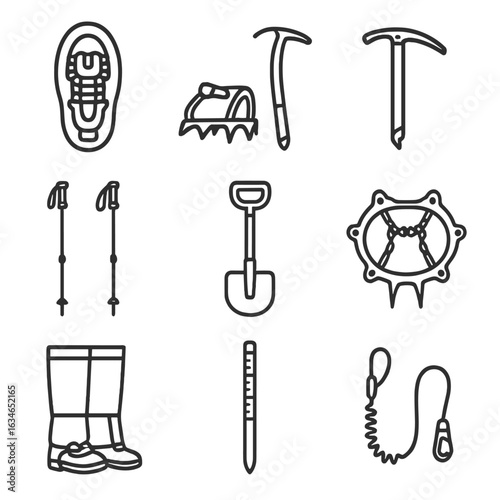 Depth spikes hiking trekking axe leash icon gear snow stick vector winter