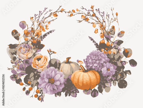 Flat Vector Autumn  Wreath – Cozy Floral Arrangements