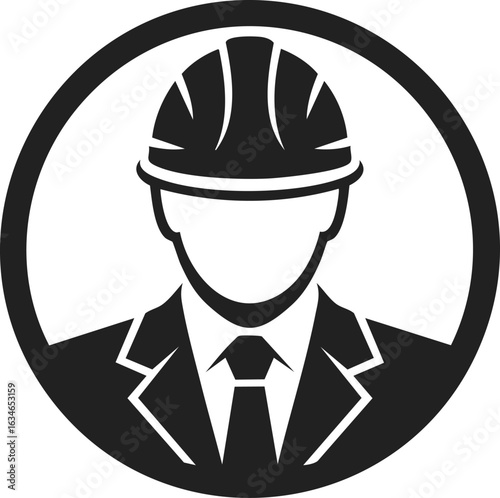 Site manager icon, construction supervisor symbol, professional hard hat figure, project overseer illustration