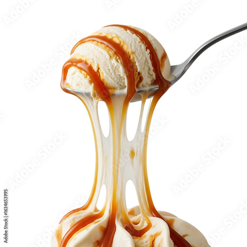 Creamy vanilla ice cream with caramel sauce isolated on a transparent background image
